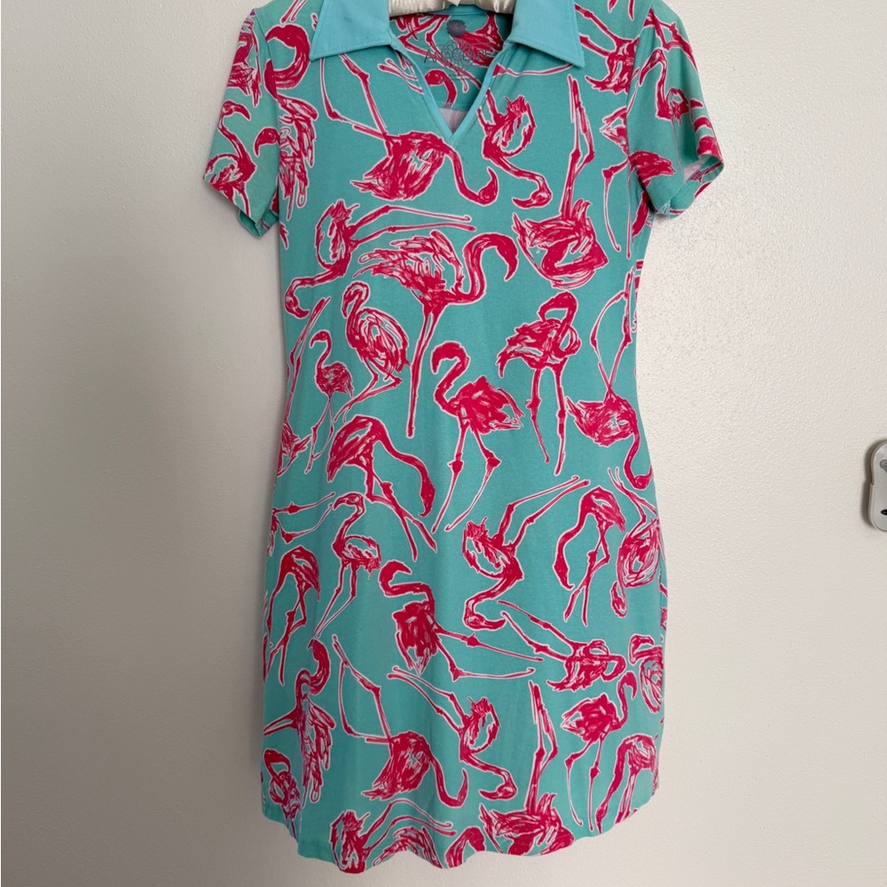 Anacare Teal Dress with Pink Flamingo Pattern